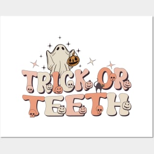 "Trick Or Teeth" Dentist Halloween - Retro Spooky Dental Assistant Hygienist Halloween Posters and Art